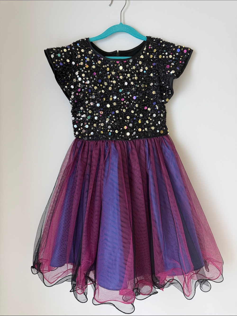 Blush by US Angels Girls Sequin Mesh Tutu Party Dress Black Purple (Size 7)
